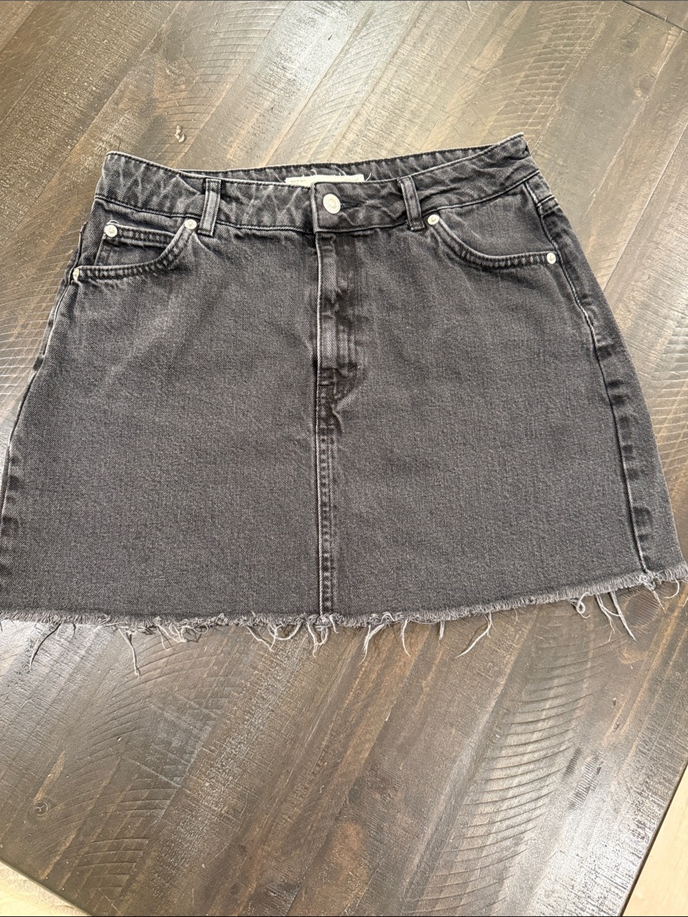 Topshop Black Denim Raw-Hem Mini Skirt Size 8